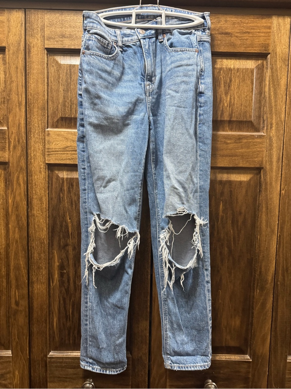 American Eagle Outfitters Light Blue Distressed Straight Leg Jeans